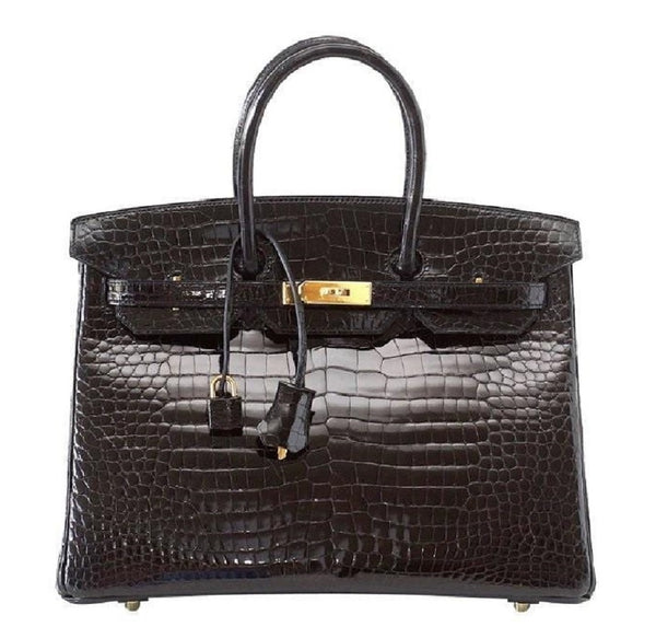 Hermes Birkin 35 Porosus Crocodile Noir gold pristine front