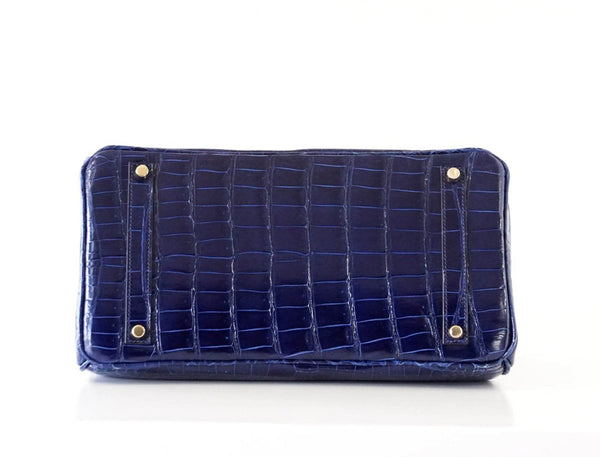 Hermès Birkin 35 Blue Sapphire Crocodile gold excellent bottom