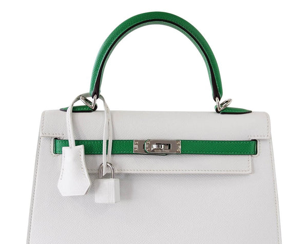 Hermes Kelly Sellier HSS 25 White Epsom Palladium excellent handles