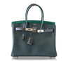 Hermes Birkin 30 Patchwork Vert Crocodile Limited Edition Palladium pristine front open