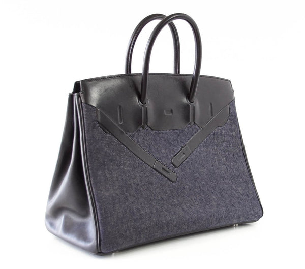 Hermes Birkin 35 Limited Edition Denim Shadow excellent front side left