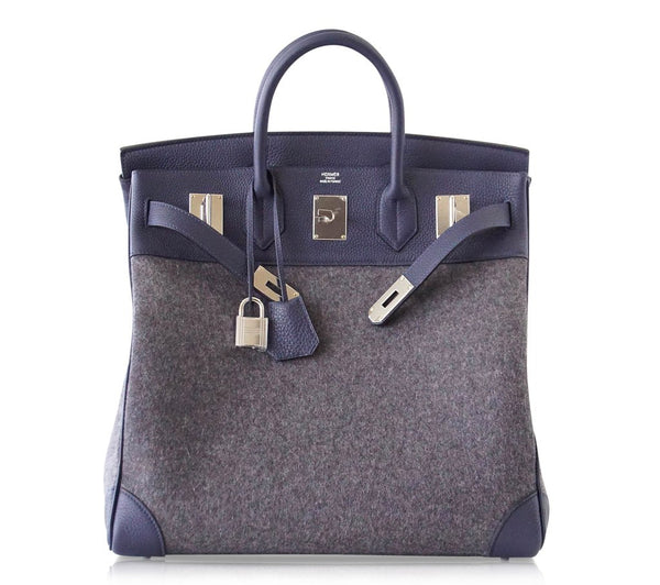 Hermes Birkin 40 HAC Gris Wool Blue Togo palladium pristine front open