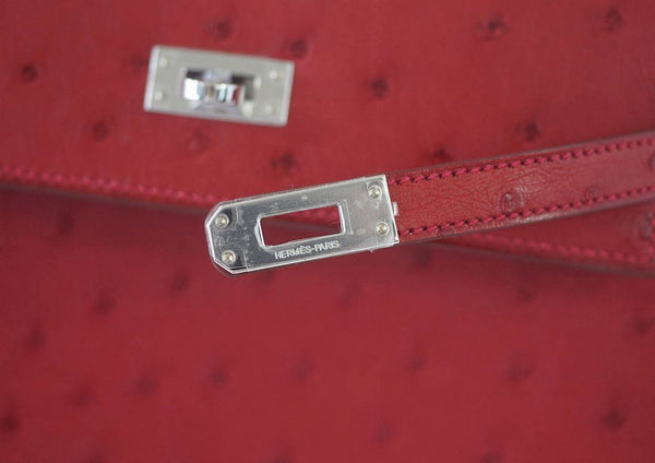 Hermes Kelly Sellier 25 Rouge Ostrich Palladium pristine clasp