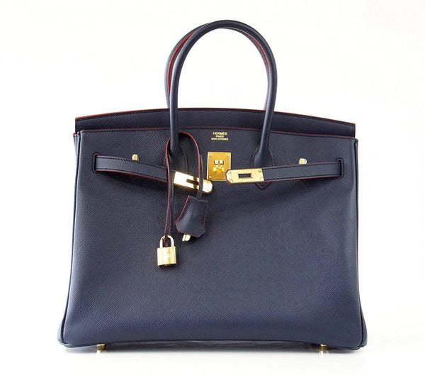 Hermes Birkin 35 navy rouge Limited Edition Epsom gold pristine front open