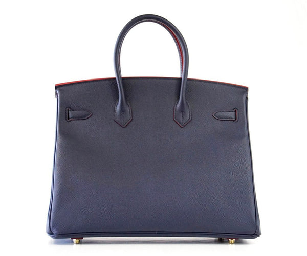 Hermes Birkin 35 navy rouge Limited Edition Epsom gold pristine back