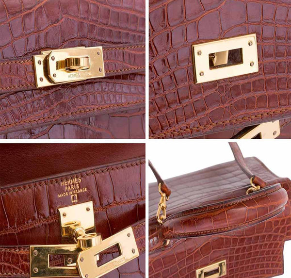 hermes mini kelly miel crocodile used engraving