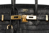 Hermes Birkin 25 Noir Alligator Bag gold pristine embossing