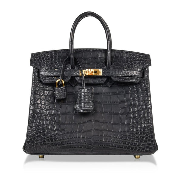 Hermes Birkin 25 Noir Alligator Bag gold pristine front