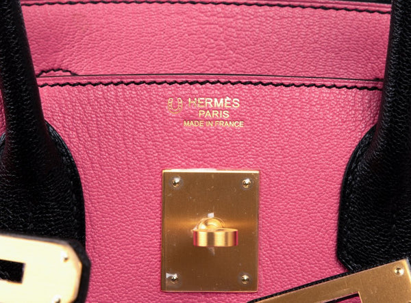 Hermes Birkin 30 Rose Lipstick Noir Chevre Special order brushed gold pristine embossing