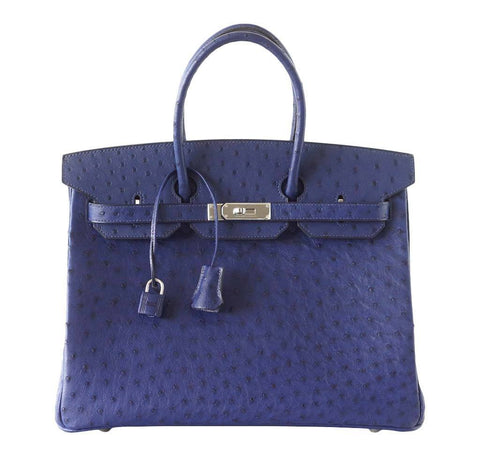 Hermes Birkin 35 Blue Ostrich Bag