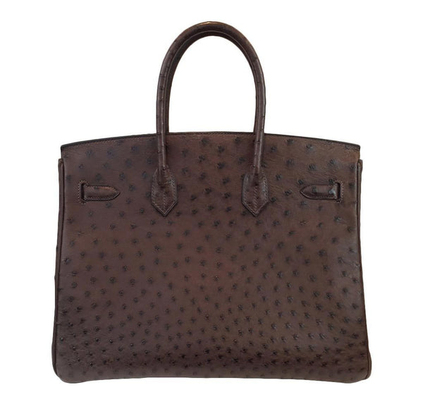 hermes birkin 35 ostrich brown used back