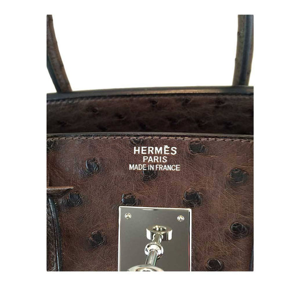 hermes birkin 35 ostrich brown used embossing