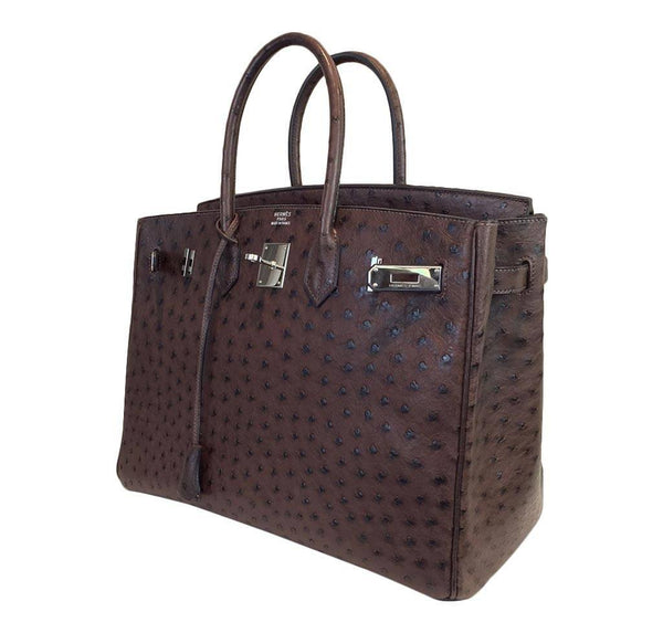 hermes birkin 35 ostrich brown used side open