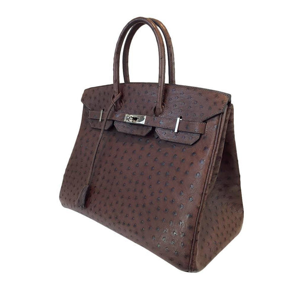 hermes birkin 35 ostrich brown used side