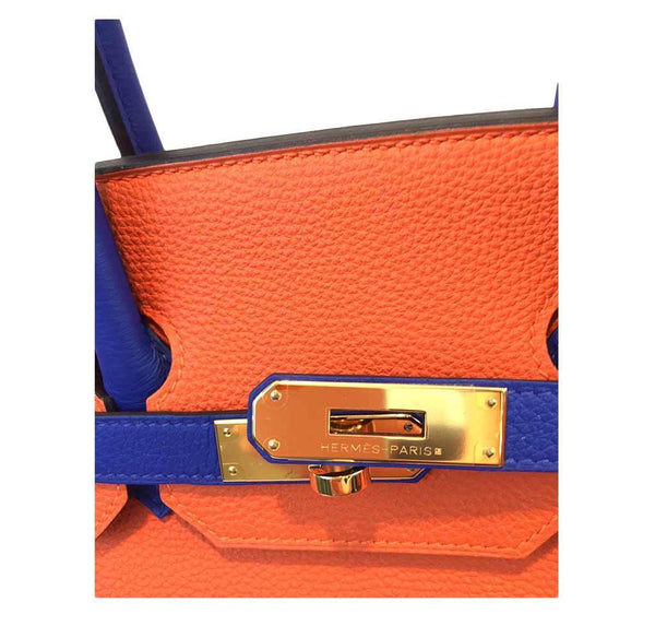 hermes birkin 35 special order blue orange new engraving