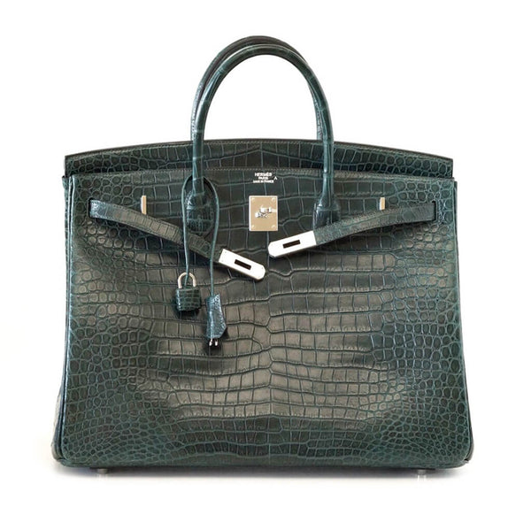 Hermes Birkin 40 Vert Fonce Crocodile Front Open