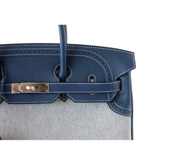 Hermes Birkin Ghillies 35 Blue New Detail