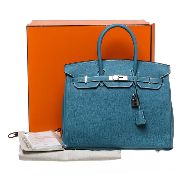 Hermes Birkin 35 Bag Blue Jean