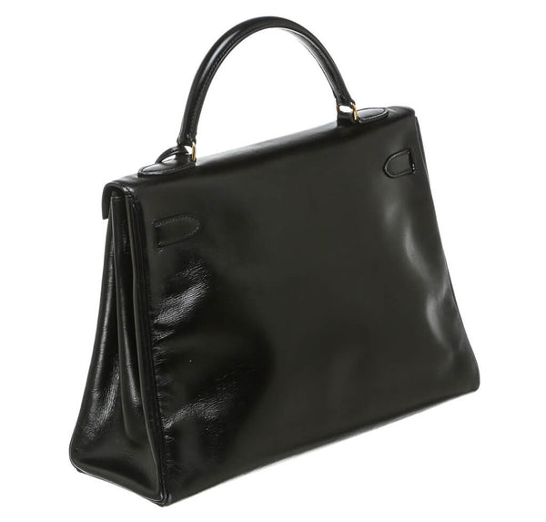 Hermes Kelly 32 Bag Noir Box Leather