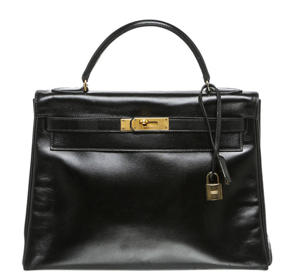 Hermes Kelly 32 Bag Noir Box Leather