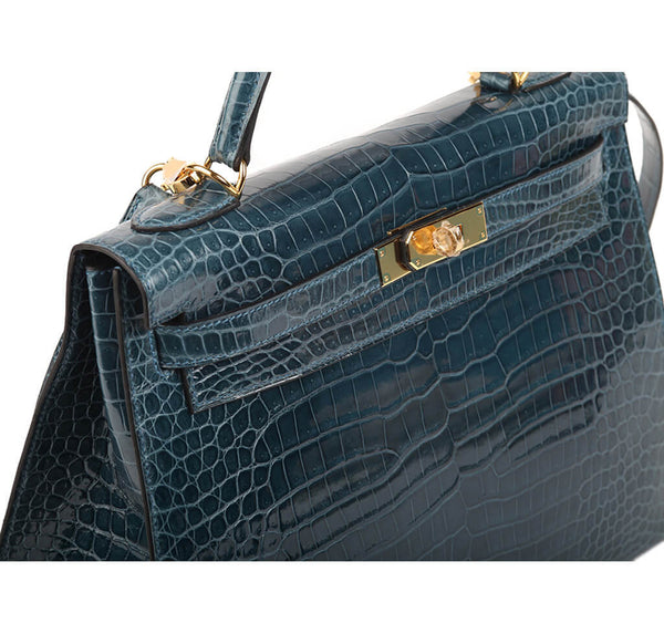 Hermes Kelly Bag Blue Roi Crocodile