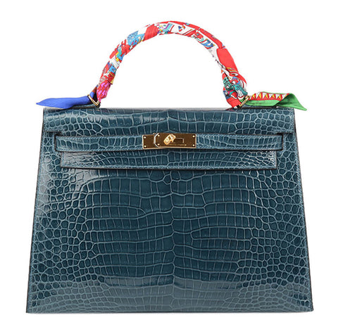 Hermes Kelly Bag Blue Roi Crocodile