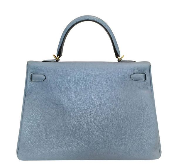 hermes kelly 35 blue lin used back