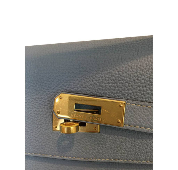 hermes kelly 35 blue lin used engraving