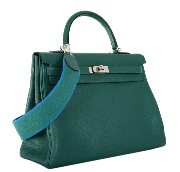 Hermes Kelly Bag Malachite Canvas Strap