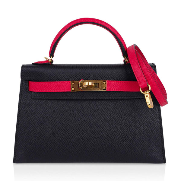 Hermes Kelly 20 Mini HSS Black Rose Extreme Gold Pristine Front