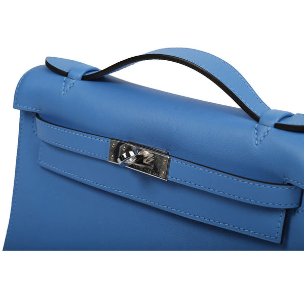 Hermes Kelly Pochette Bag Blue Swift