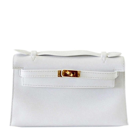 Hermes Kelly Pochette White Gold Hardware