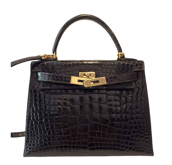 hermes kelly sellier 28 alligator ebene used front open