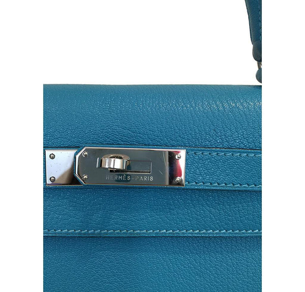 Hermes Kelly Sellier 28 Turquoise Used Engraving