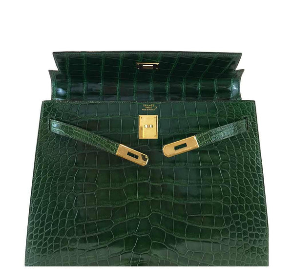 hermes kelly sellier 35 vert emerald used front open