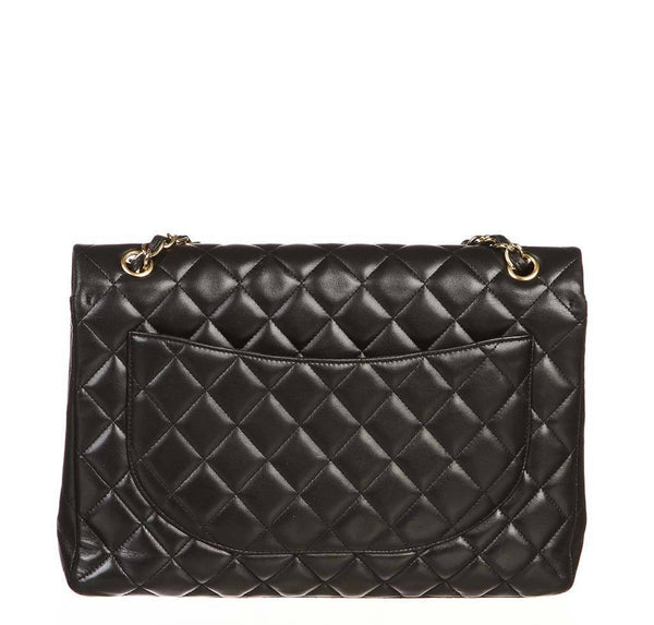 chanel classic single flap bag black used back