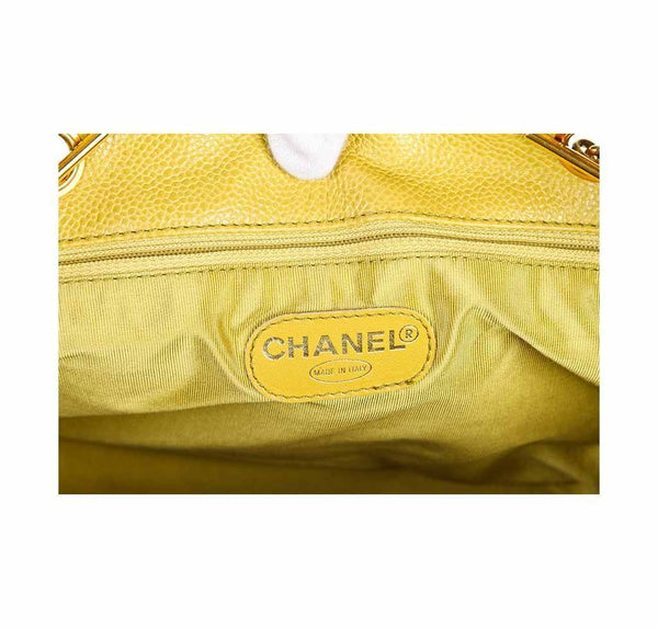 chanel large shoulder bag lime green used details