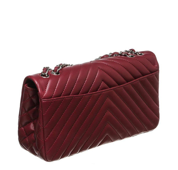 chanel jumbo classic flap bag burgundy used back