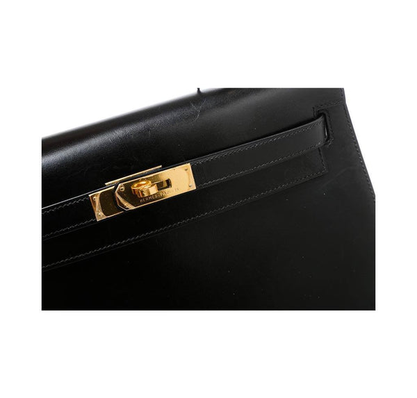 hermes kelly 32 black used engraving