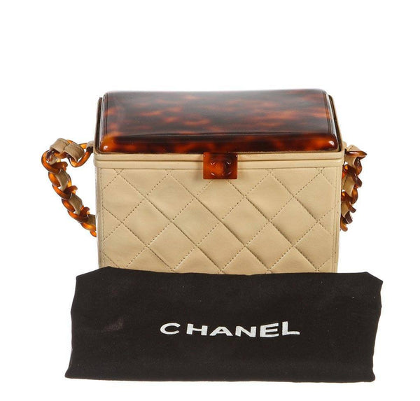 chanel tortoise shell handbag beige used complete