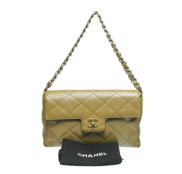 chanel flap shoulder bag gold used complete