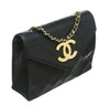 chanel flap shoulder bag black used side