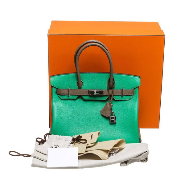 hermes birkin 30 green gray new complete