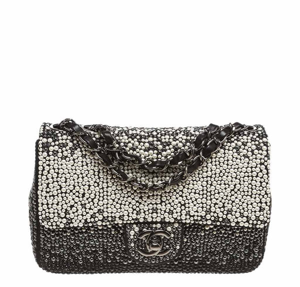 Chanel Flap Bag Black White Pearls