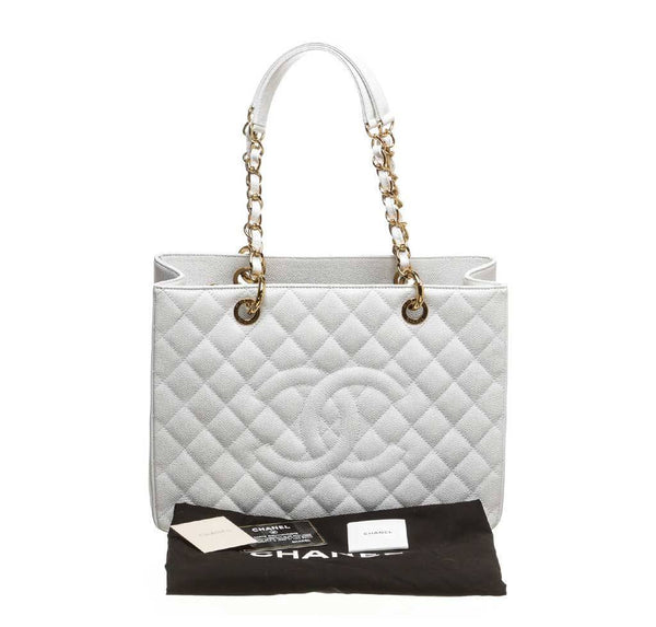 chanel grand shopper tote white used complete