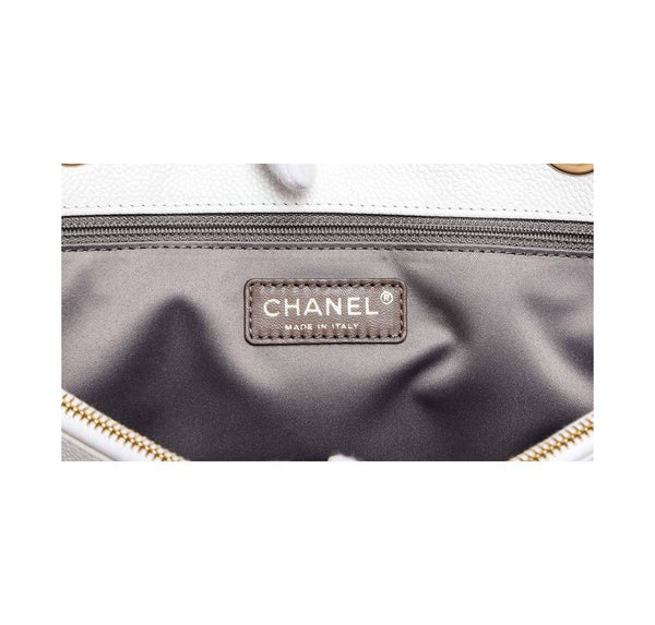 chanel grand shopper tote white used detail