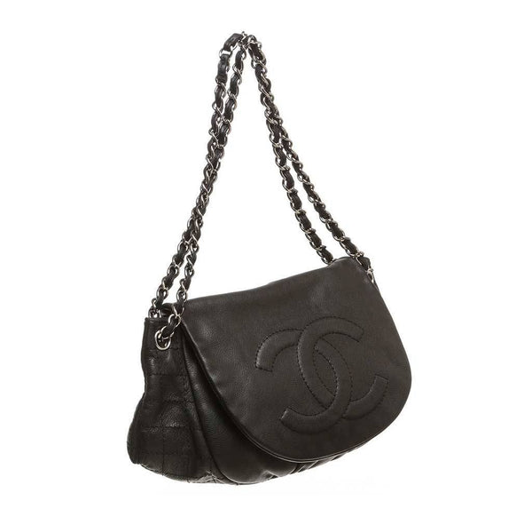 chanel half moon shoulder bag black used side