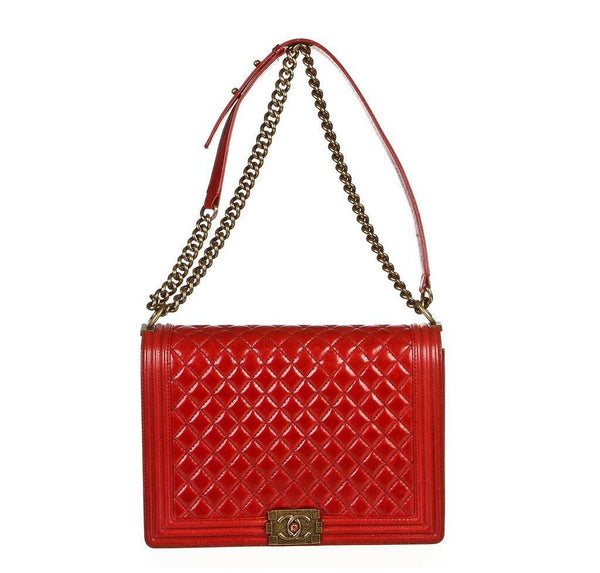 Chanel Red Quilted Boy Bag Lambskin