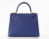 Hermes Kelly Sellier 28 Blue Iris Ostrich gold pristine back