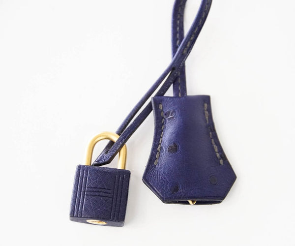 Hermes Birkin 25 HSS gris agate blue sapphire Ostrich brushed gold pristine lock keys clochette